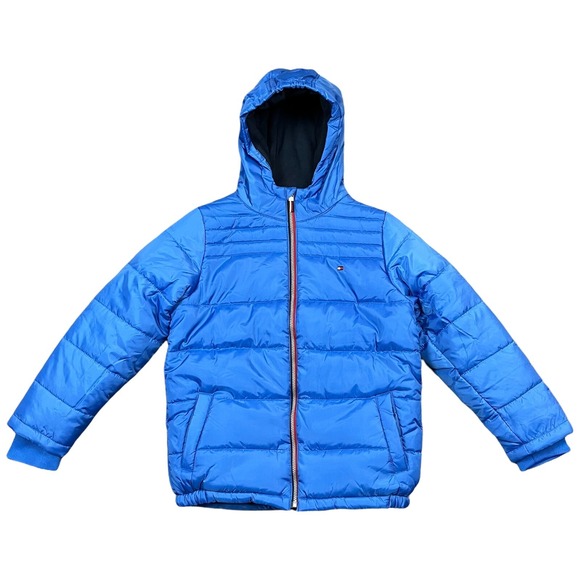 Tommy Hilfiger Youth Boys Full Zip Jacket Size 14-16 Blue Hooded Fleece‎ Lining